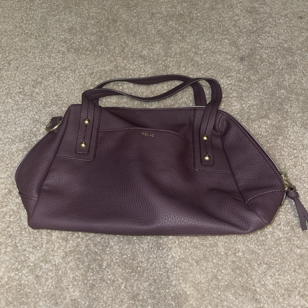 Relic Plum Purple Pebbled Faux Leather Satchel Handbag Gold Tone Hardware